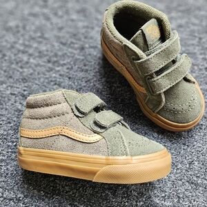 Vans Infants High-Top Sneakers - Olive Green and Tan Size 4.5